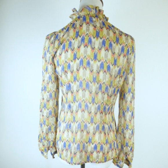 TWELFTH STREET CYNTHIA VINCENT print blue brown orange silk top USA 4 vintage - Picture 5 of 8
